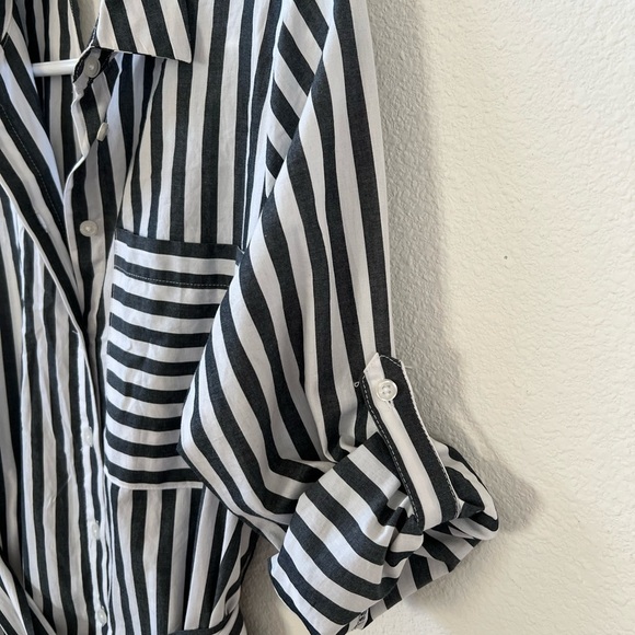 Who What Wear Stripe Long with Tie Belt Dress Pockets - Picture 3 of 11